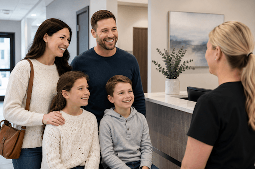 Family visiting Northern Lakes Dental for a routine dental appointment in North Bay